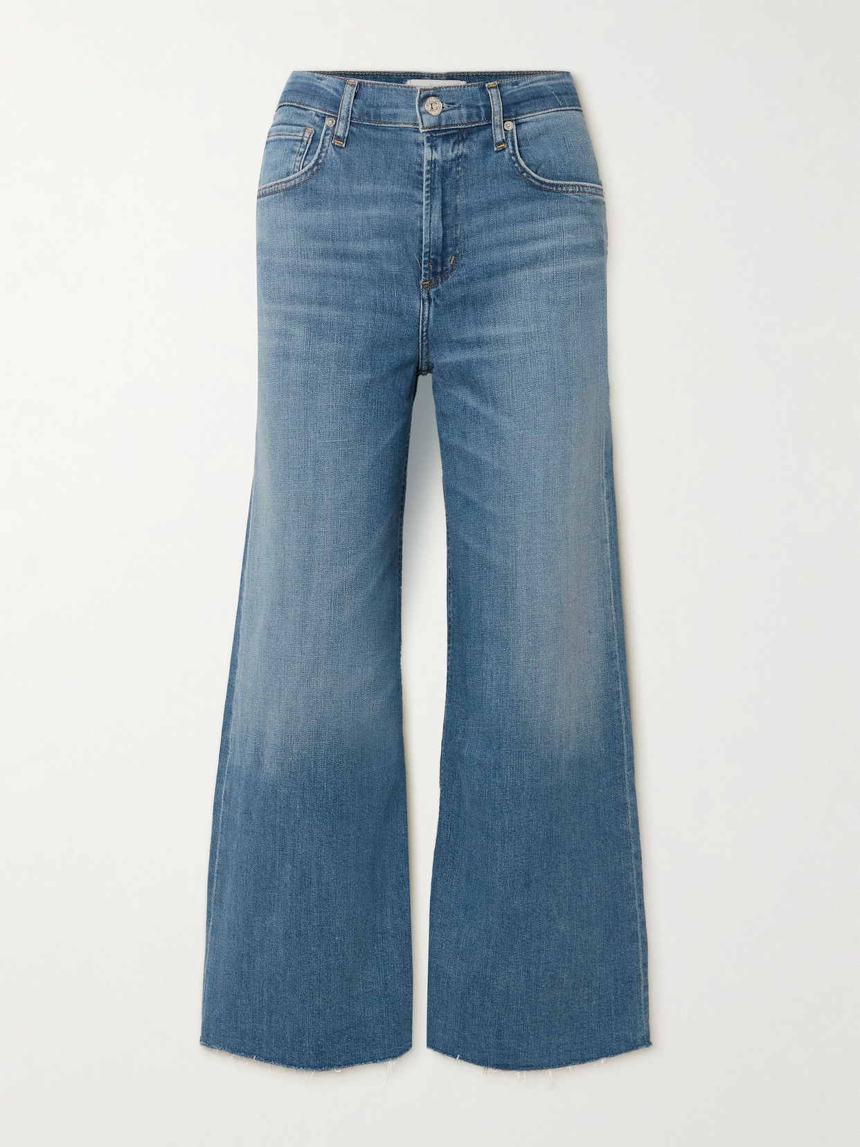 Citizen Of Humanity Lyra Frayed Cropped High-rise Wide-leg Jeans In Blue