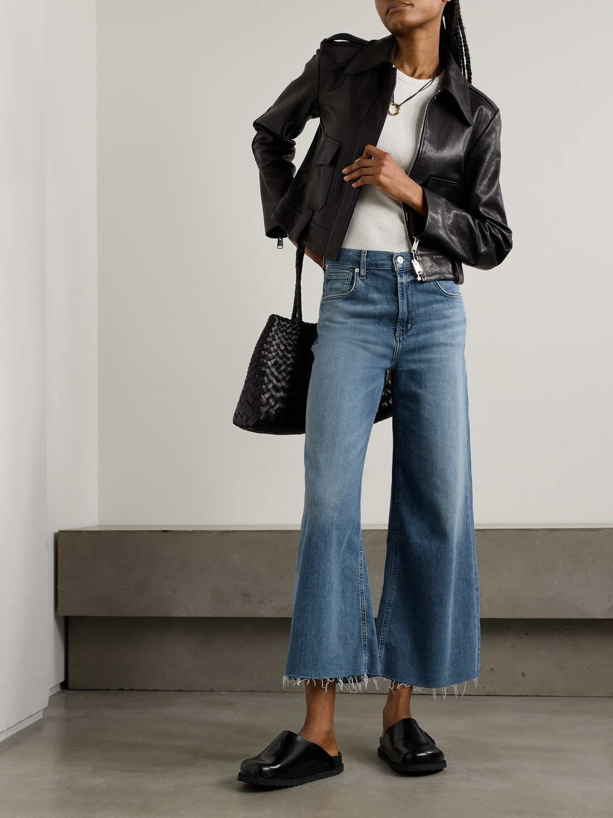 Citizen Of Humanity Lyra Frayed Cropped High-rise Wide-leg Jeans In Blue