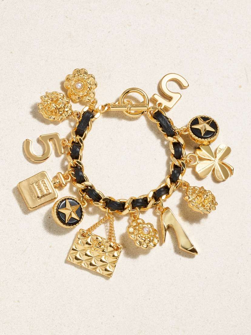 Vintage Chanel -plated, Lucite, Faux Pearl And Leather Bracelet