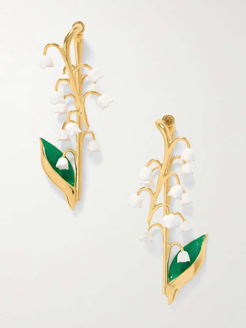 Oscar de la Renta Lily Of The Valley Gold-tone Enamel Earrings