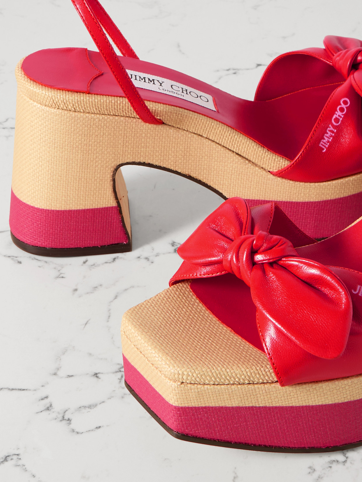 Jimmy Choo Ricia Knotted Bow Platform Sandals In Red
