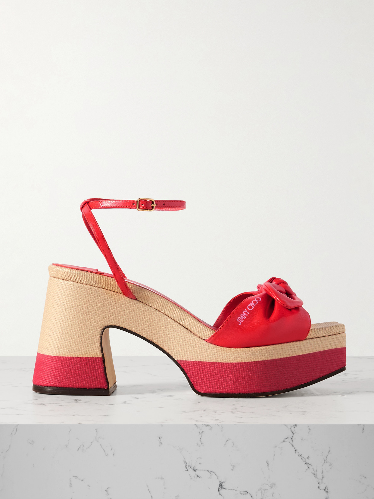 Shop Jimmy Choo Ricia Leather Platform Sandals In Red