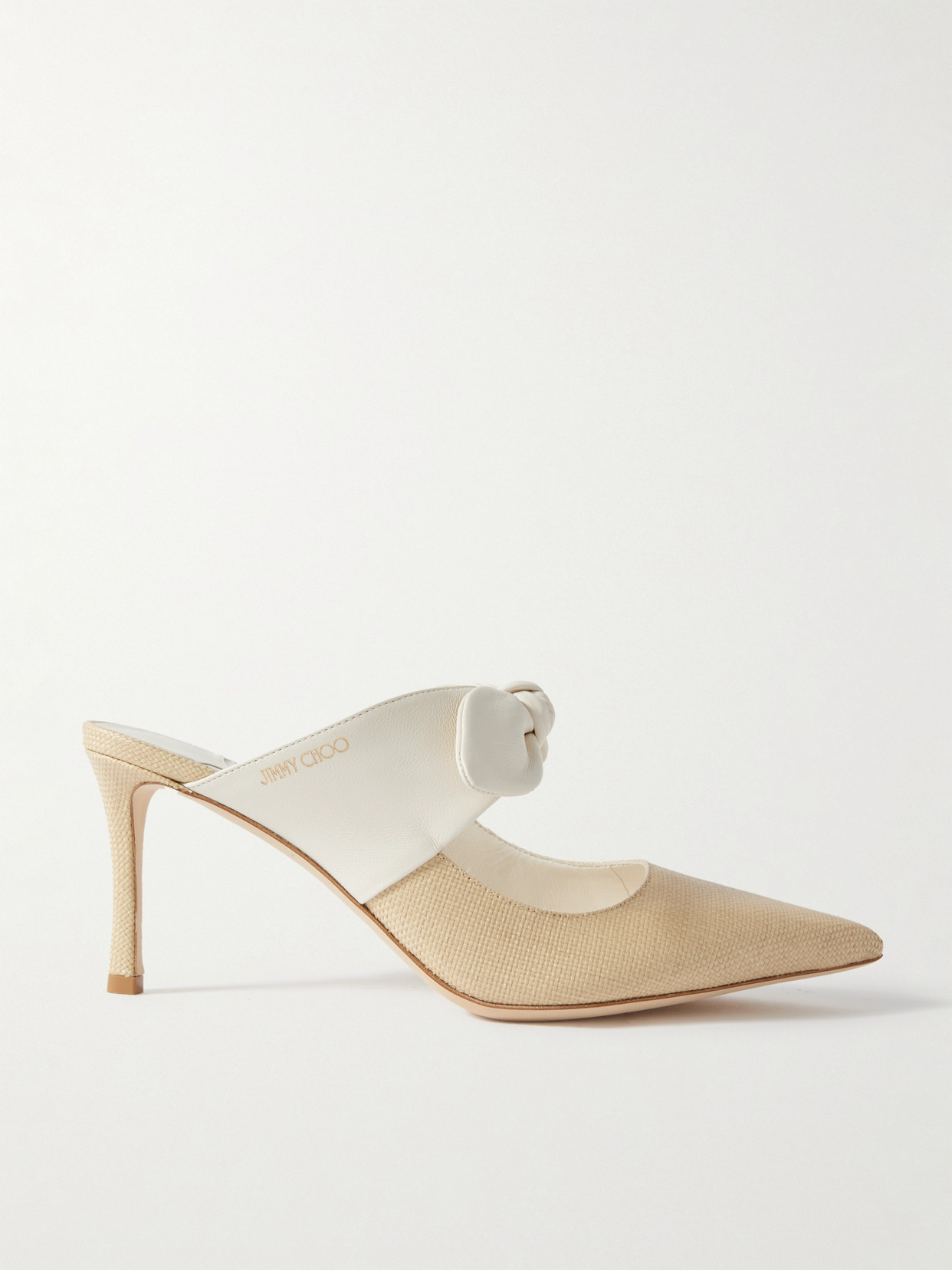 Jimmy Choo - Rali 75 Bow-embellished Leather And Raffia Pumps - Neutrals