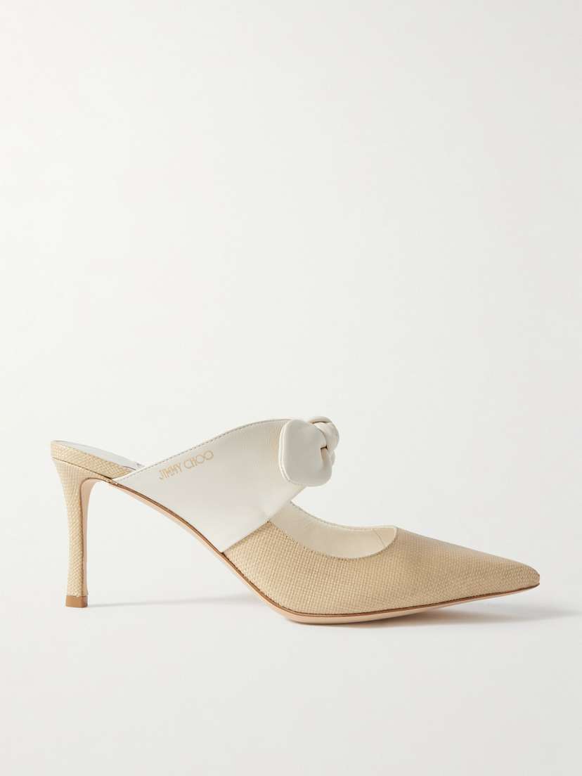 Jimmy Choo Rali 75 Bow-embellished Leather And Raffia Pumps
