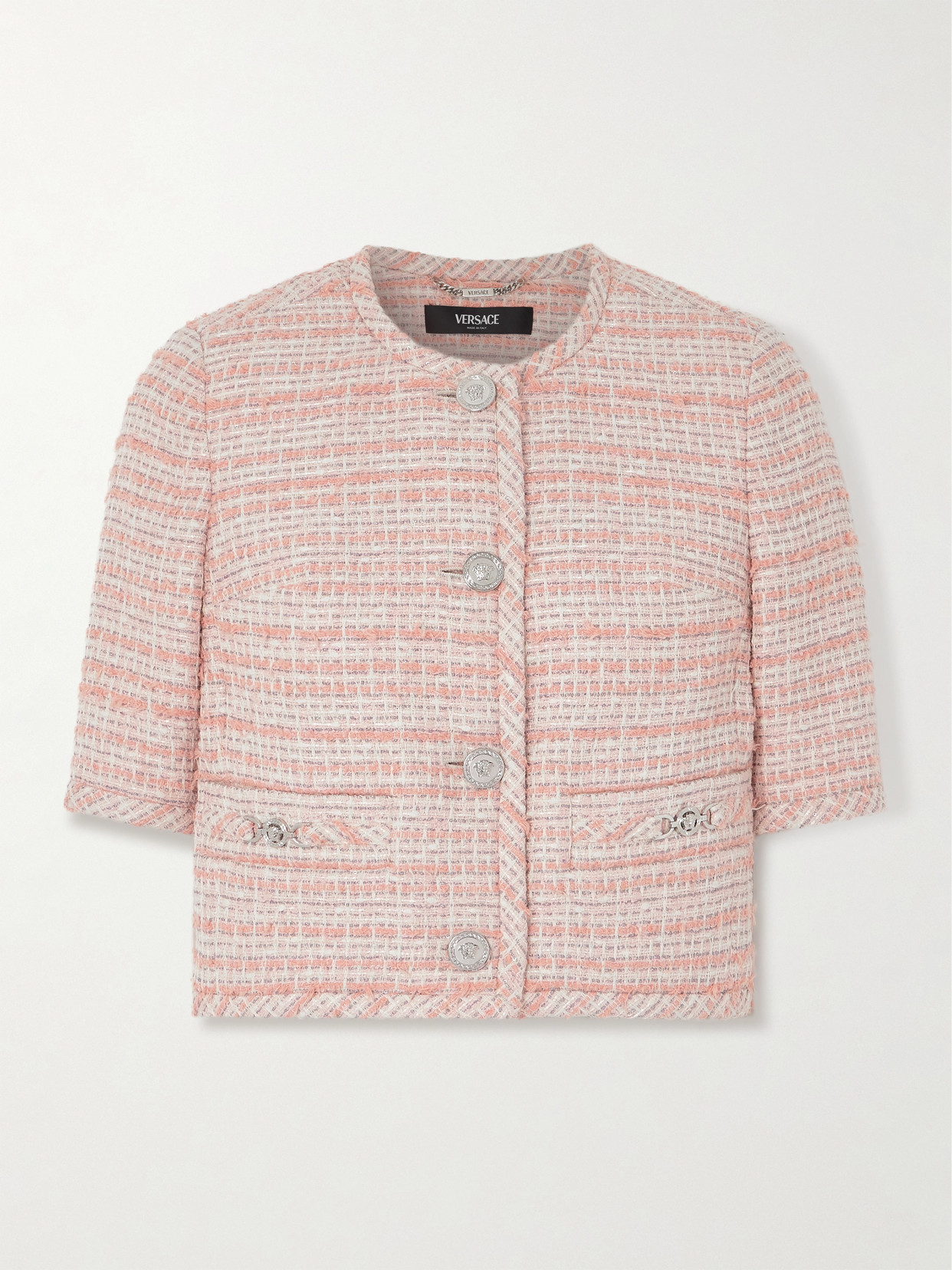 Versace - Embellished Cotton-blend Tweed Jacket - Pink