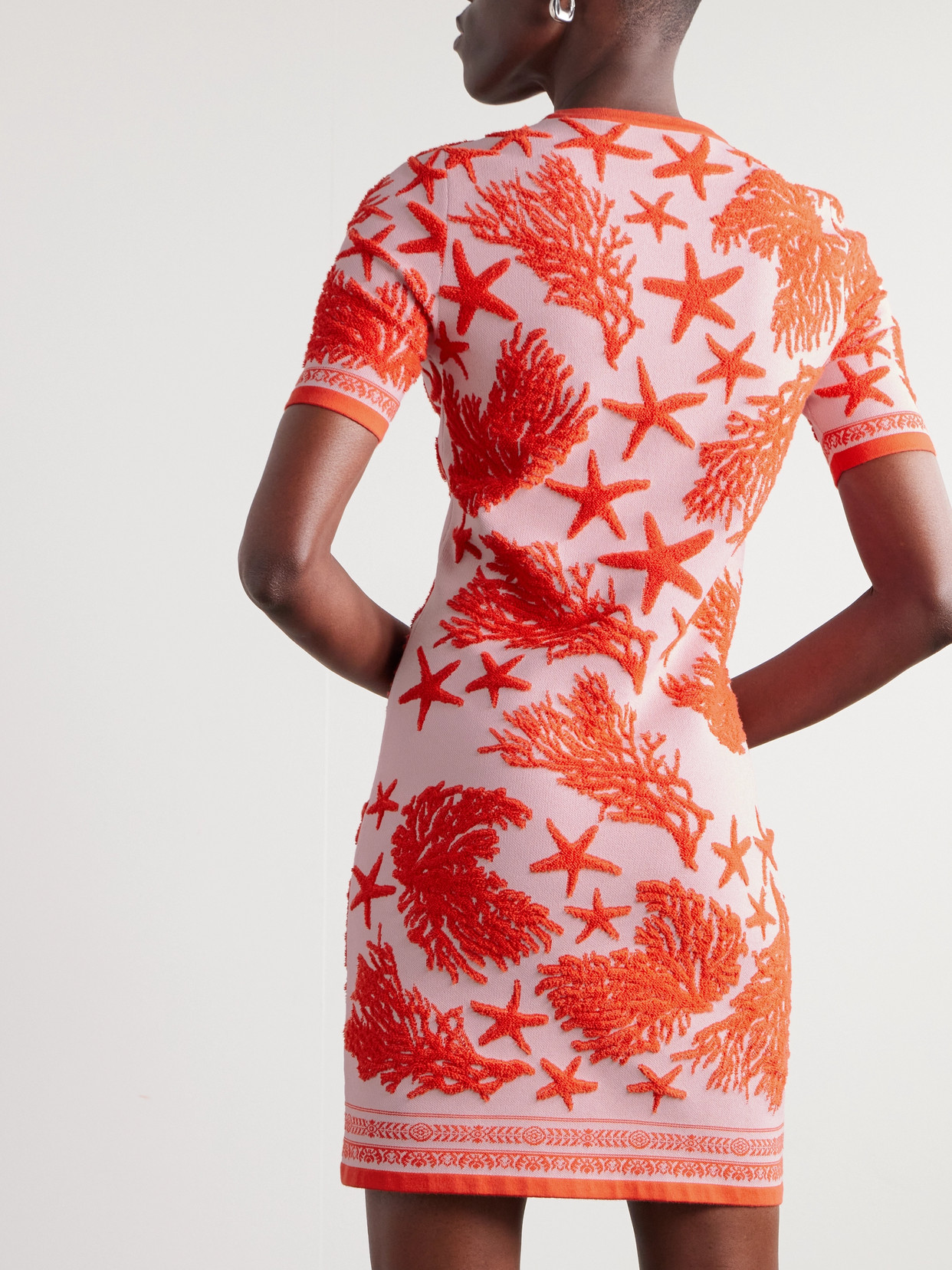 Versace Tresor De La Mer Towel Stitch Jacquard Short-sleeve Mini Dress In Multi