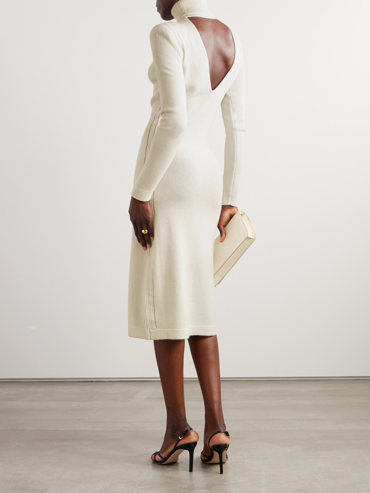 Tom Ford Cutout Cashmere Turtleneck Midi Dress In White
