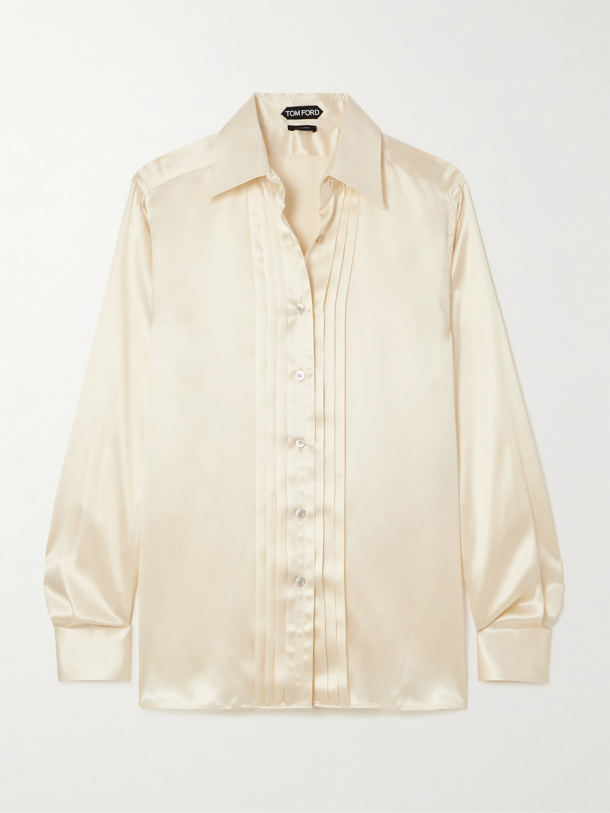 Tom Ford Pleated Silk Shirt In Ivory