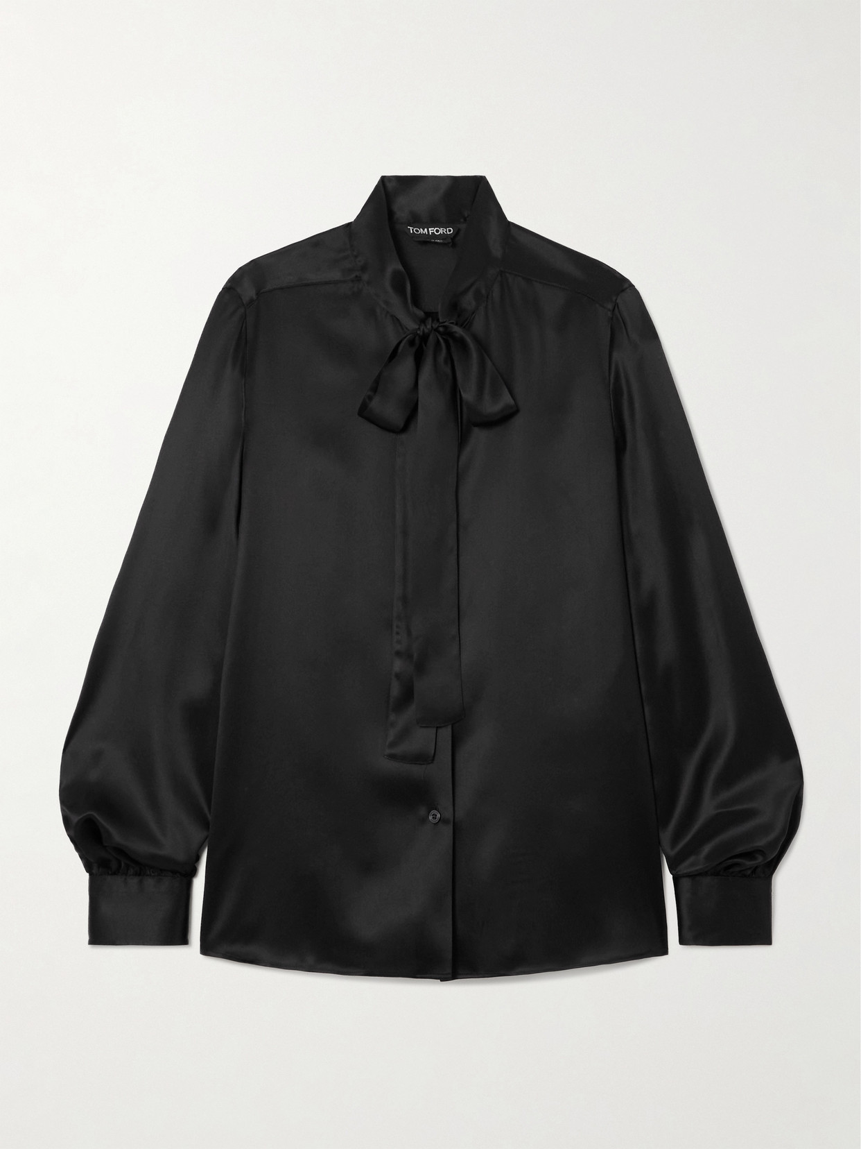 Tom Ford Pussy-bow Silk Shirt In Black