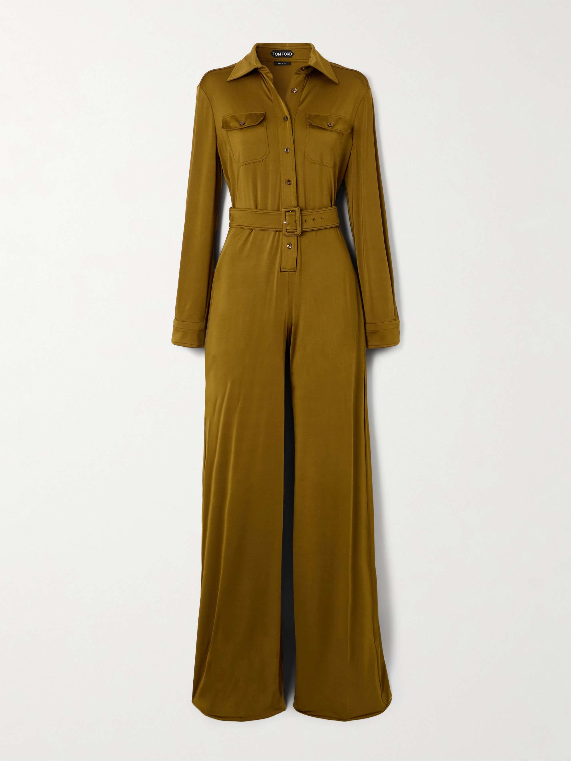 Stretch satin jersey jumpsuit gold IT36