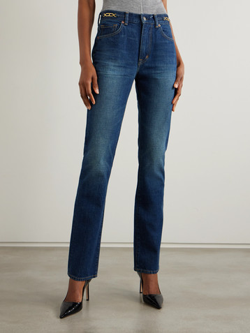 Tom Ford Chain-embellished high-rise straight-leg jeans