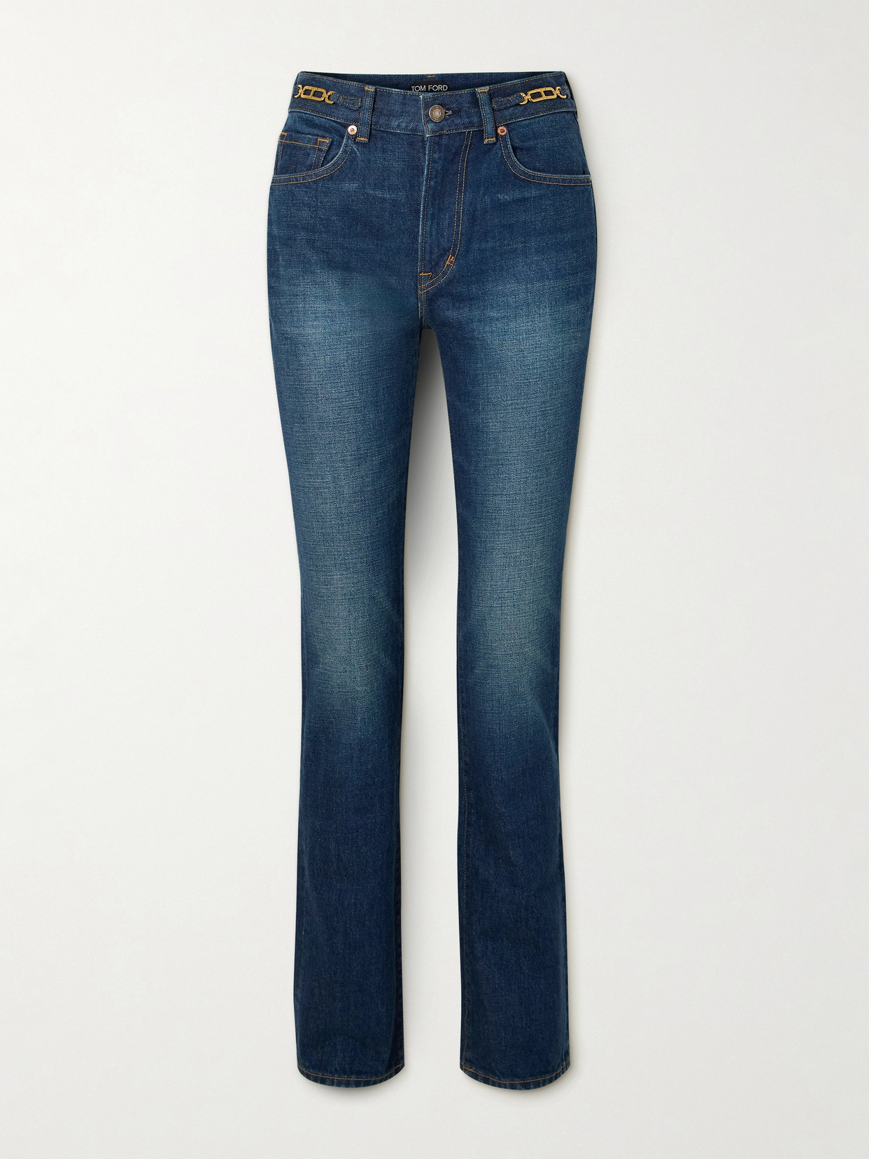 Tom Ford Chain-embellished High-rise Straight-leg Jeans In Blue