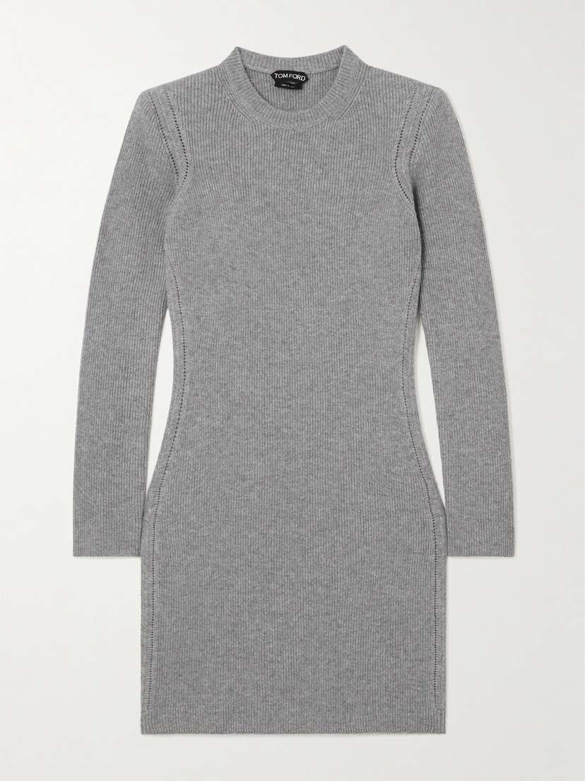 Tom Ford Pointelle-trimmed Ribbed Cashmere Mini Dress