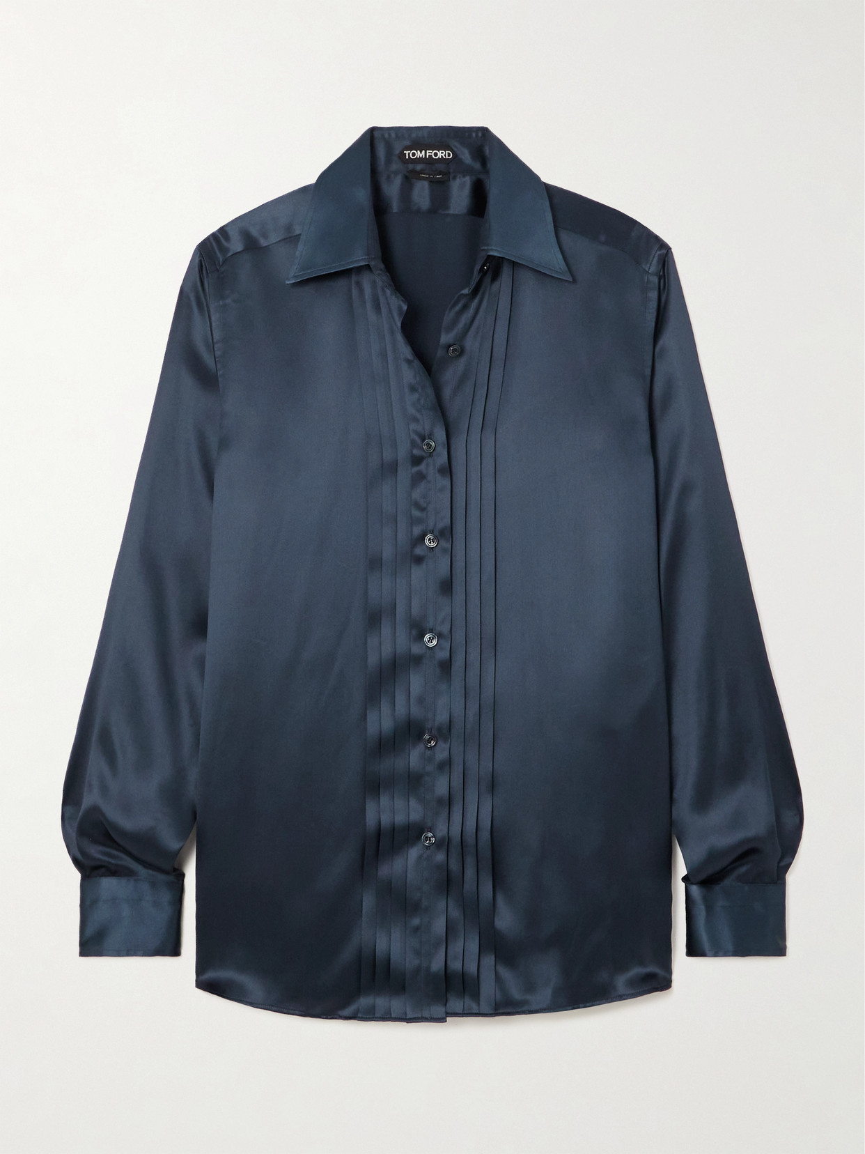 Tom Ford Pleated Silk Shirt In Blue