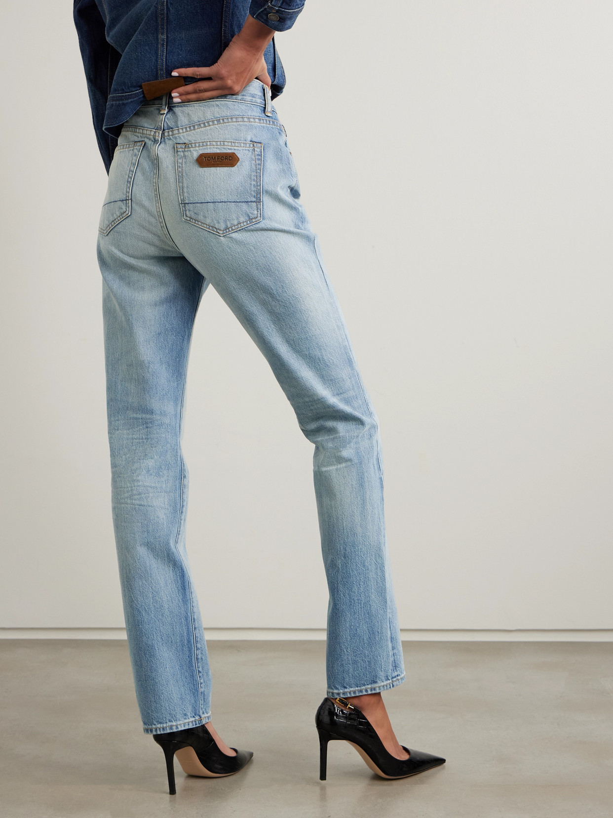 Tom Ford High Rise Denim Straight Jeans In Light Blue