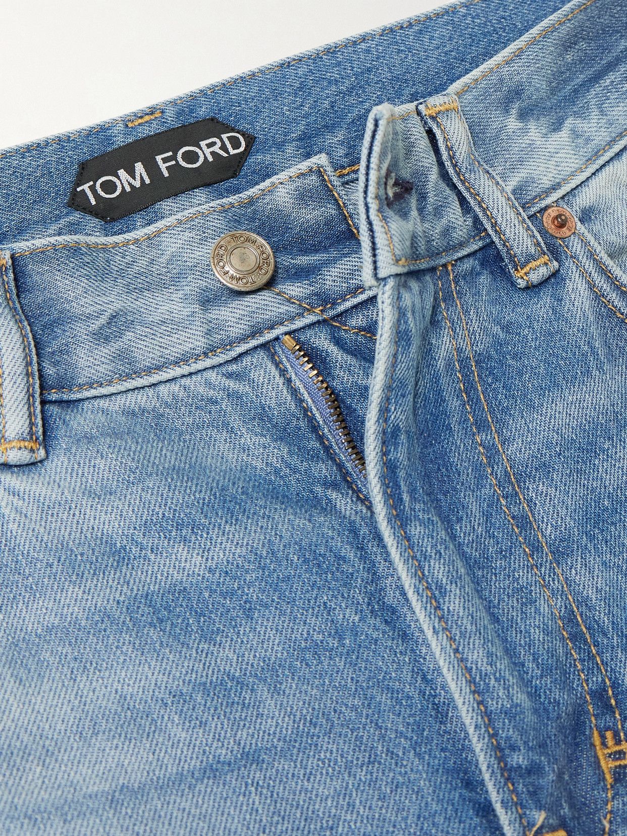 Tom Ford High Rise Denim Straight Jeans In Light Blue