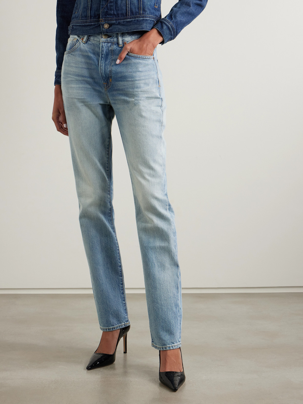 Tom Ford High Rise Denim Straight Jeans In Light Blue