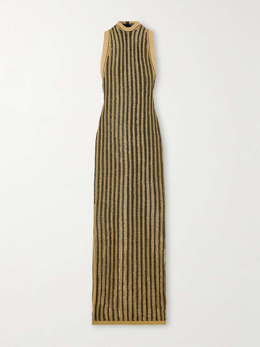 Tom Ford Striped Metallic Wool-blend Maxi Dress