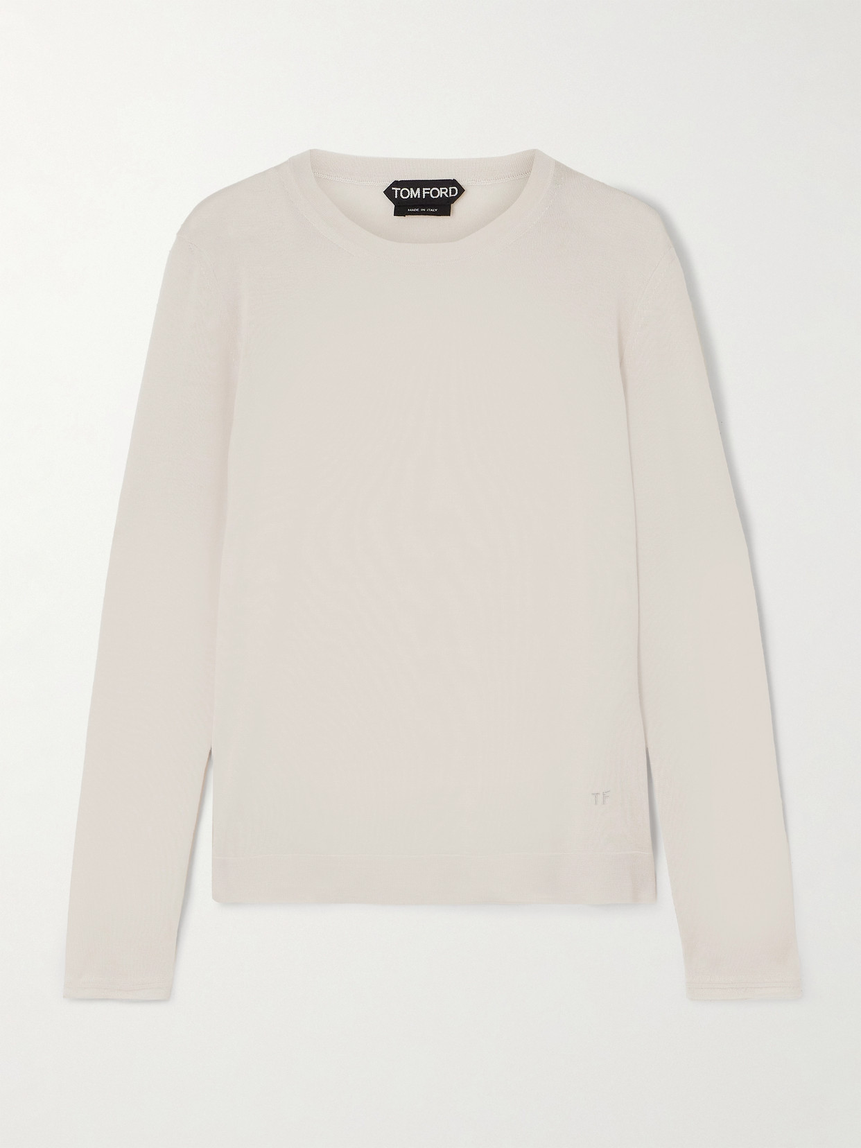 Tom Ford Embroidered Cashmere And Silk-blend Sweater In White