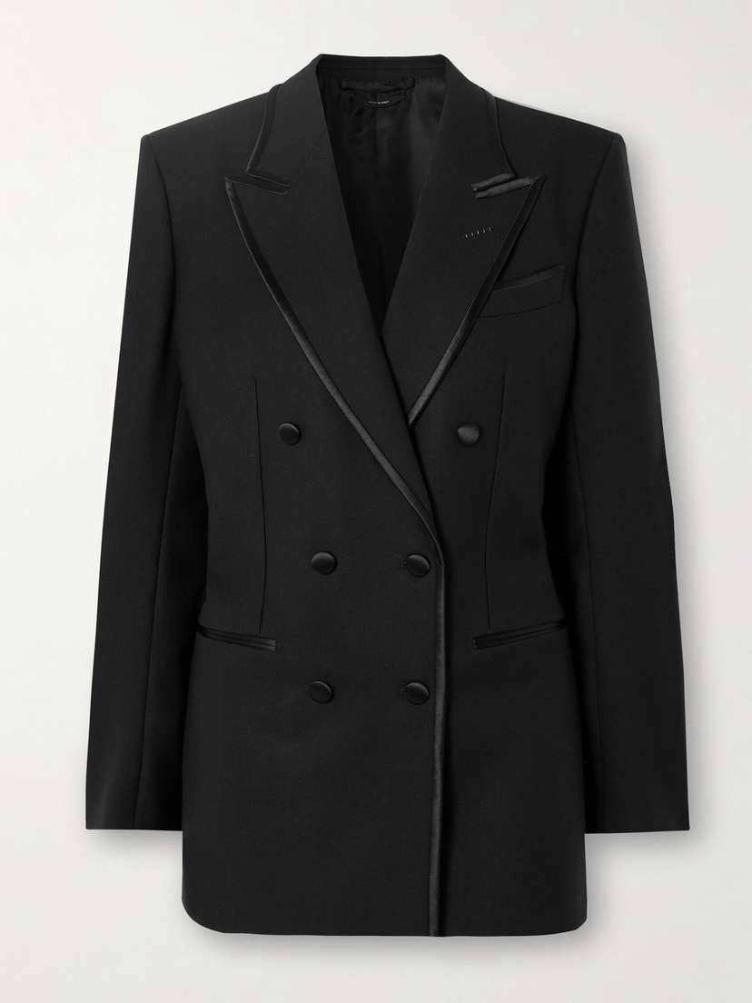 Tom Ford Double-breasted Silk-trimmed Wool, Mohair And Silk-blend Blazer