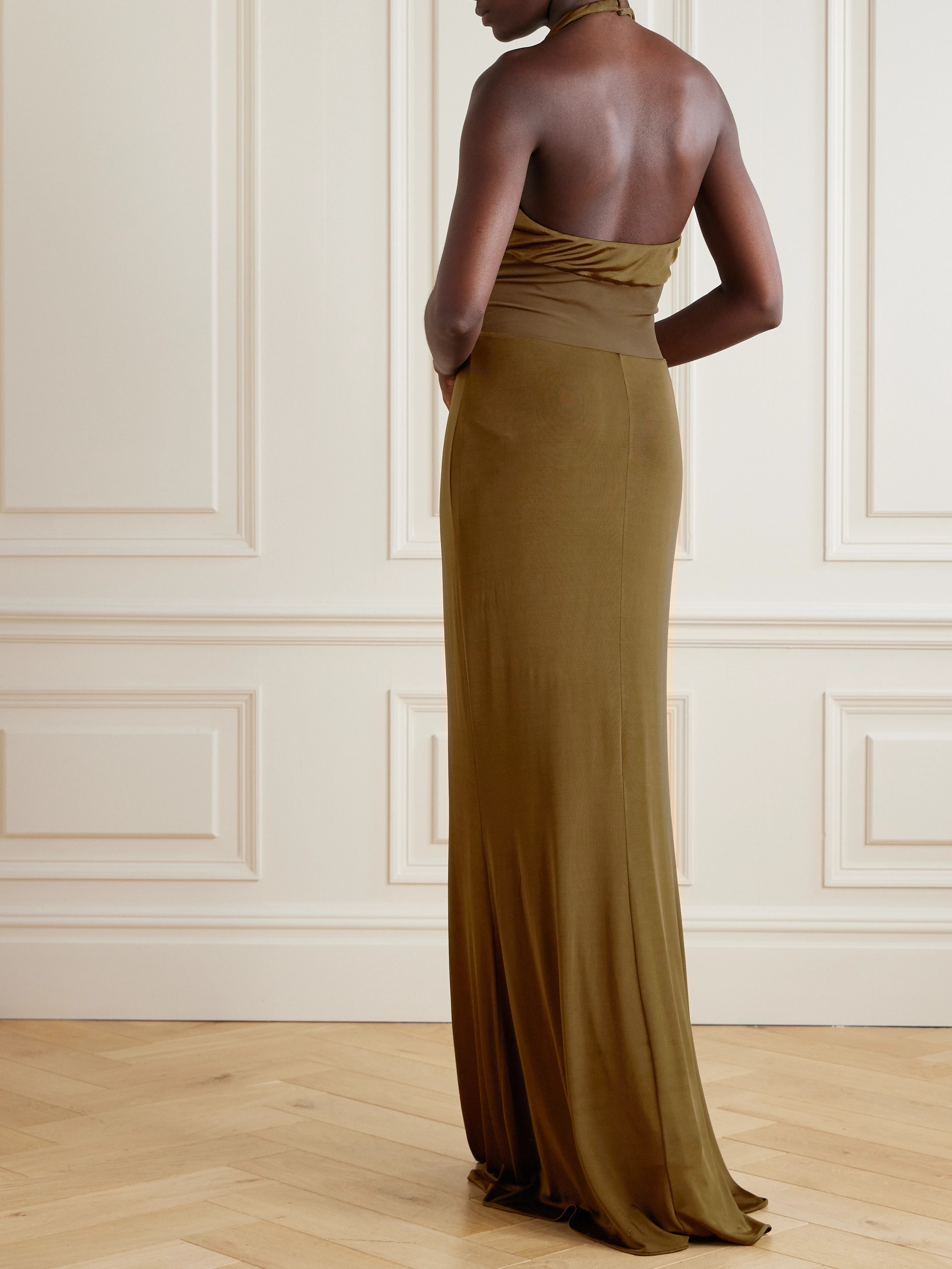 Tom Ford Twist-front chiffon-trimmed jersey gown thumbnail
