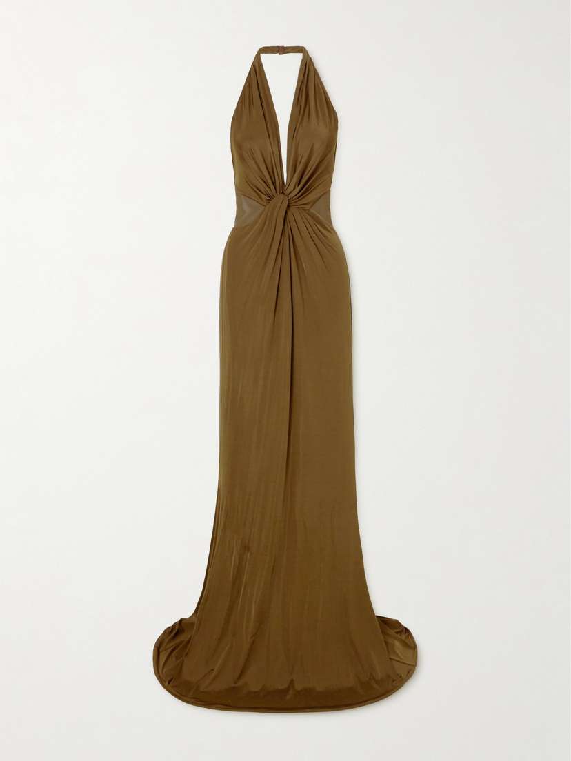 Tom Ford Twist-front Chiffon-trimmed Jersey Gown