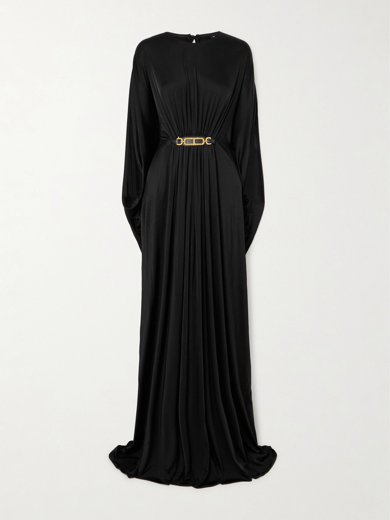 Tom Ford Belted Gathered Satin-jersey Gown In Black