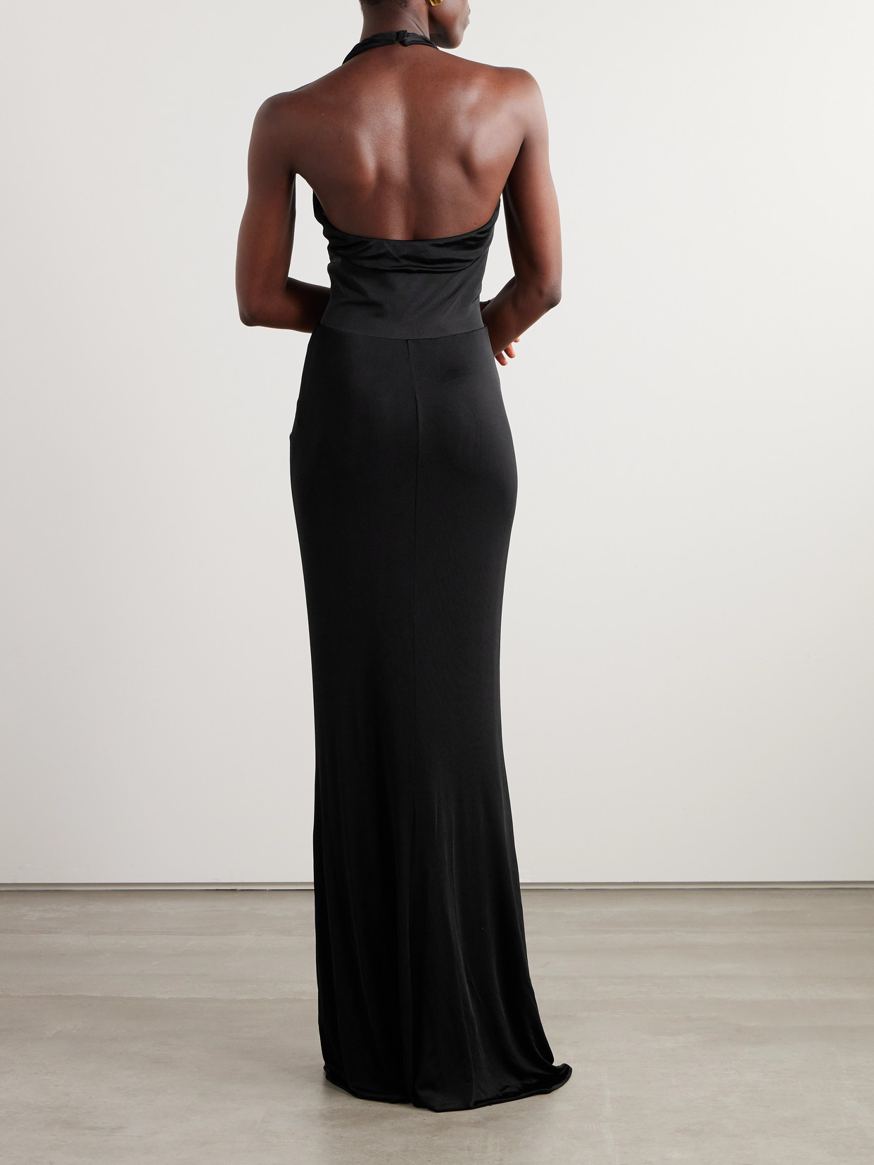 Tom Ford Twist-front Chiffon-trimmed Jersey Gown In Black