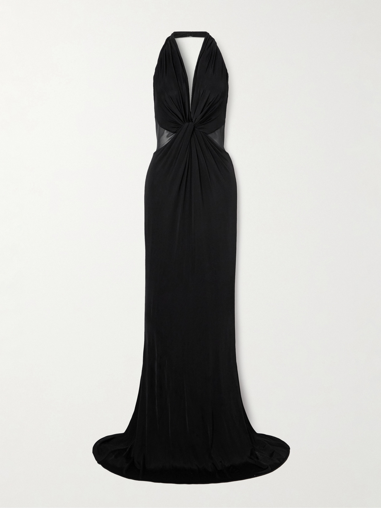 Tom Ford Twist-front Chiffon-trimmed Jersey Gown In Black