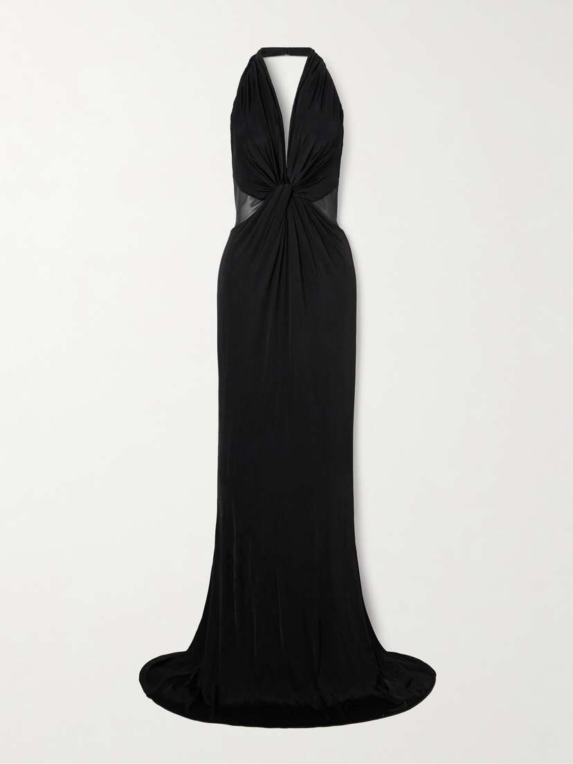 Tom Ford Twist-front Chiffon-trimmed Jersey Gown