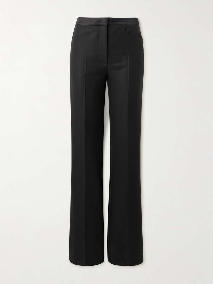 Tom Ford Satin-trimmed Wool, Mohair And Silk-blend Flared Pants