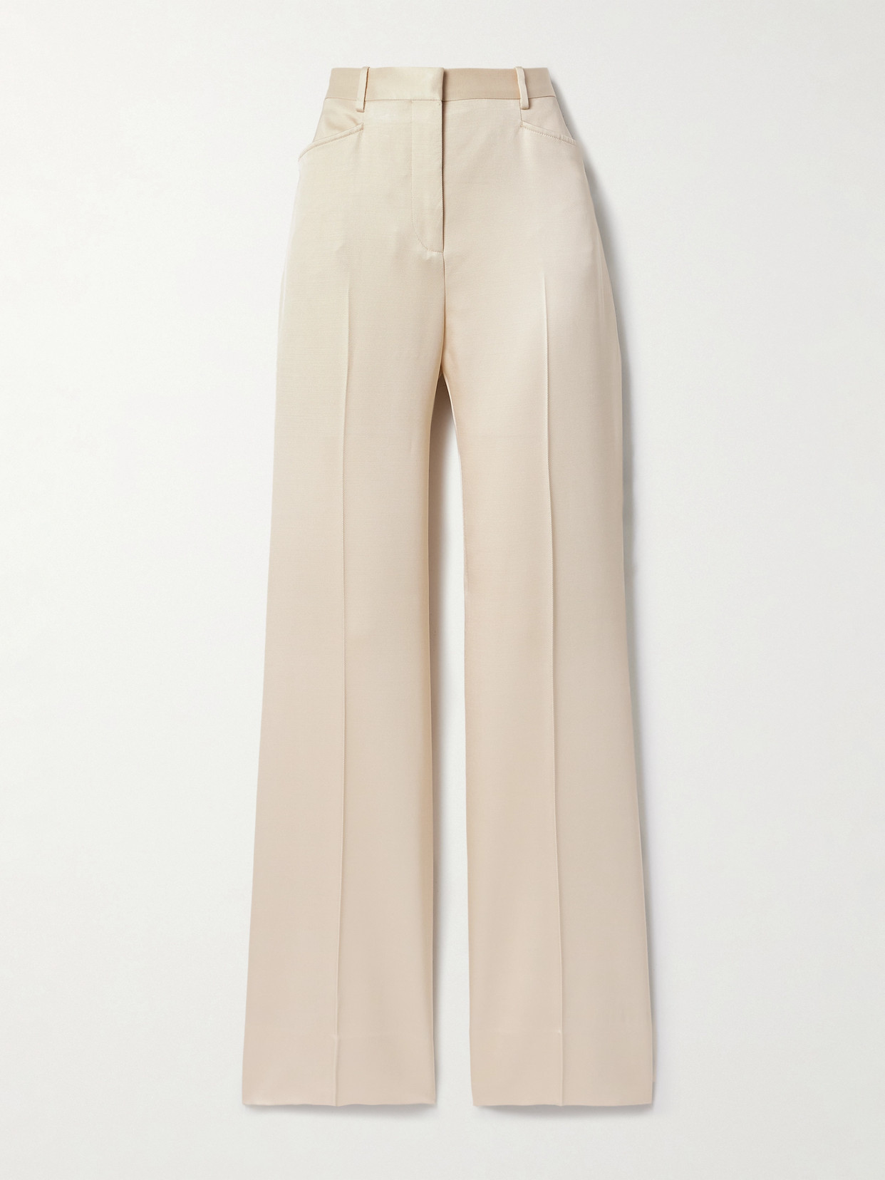 Tom Ford Silk And Wool-blend Twill Straight-leg Trousers In Ivory