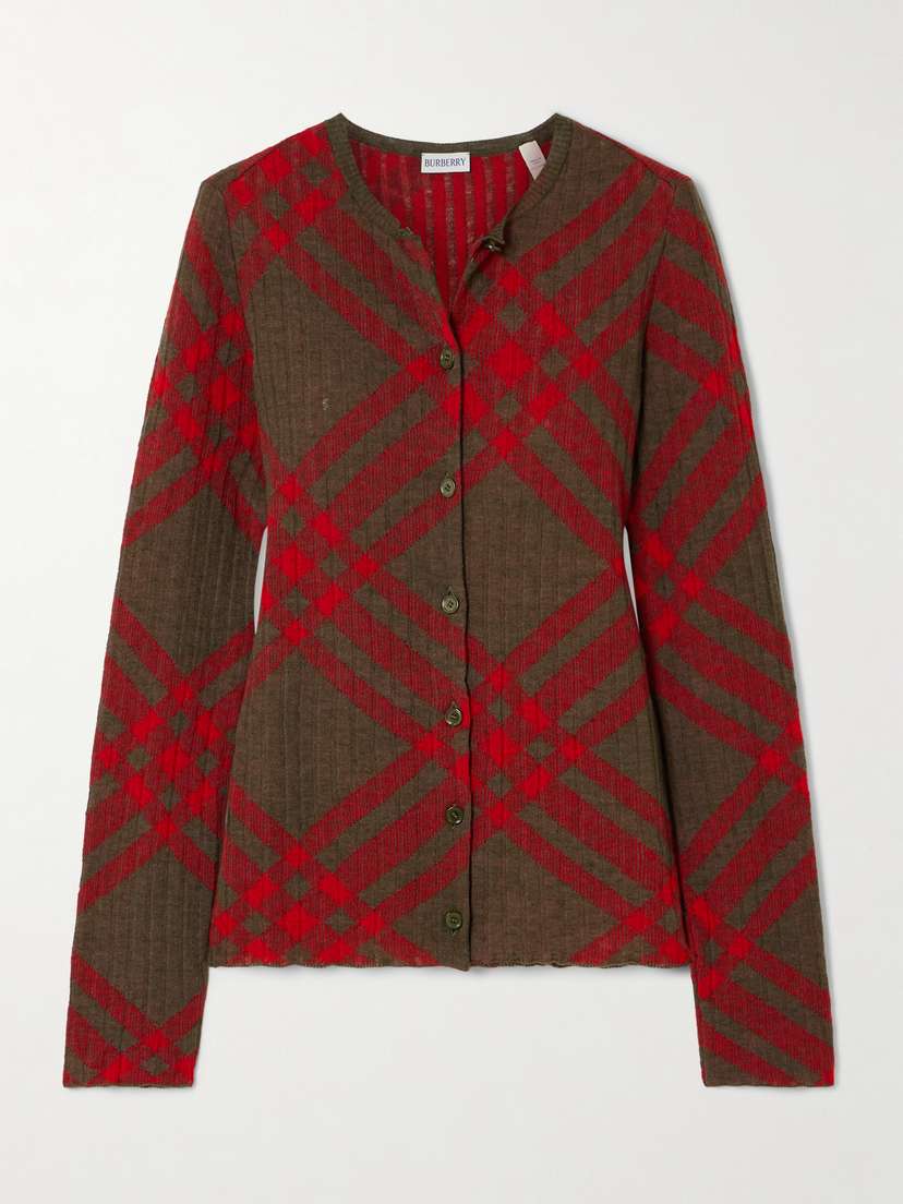 Burberry Checked Jacquard-knit Sweater - x large