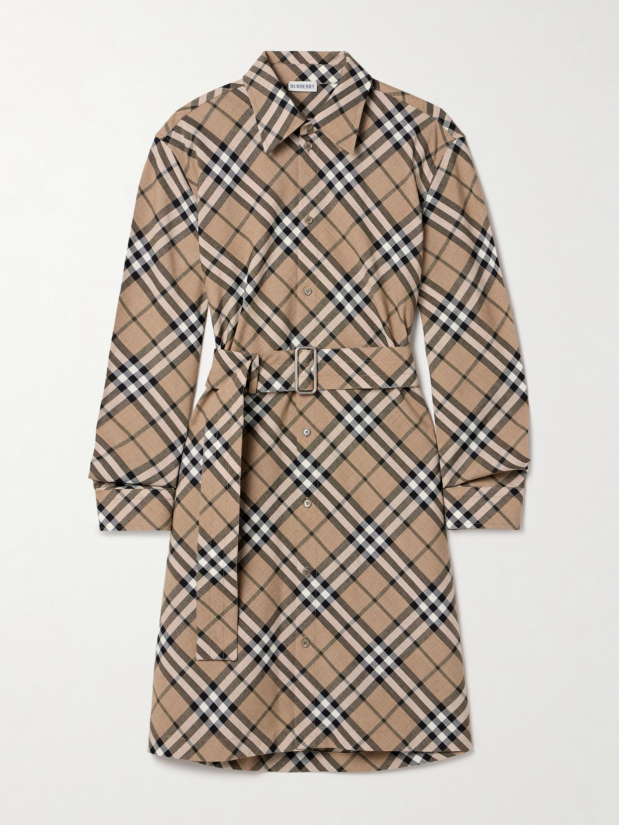 Burberry - Belted Checked Woven Mini Shirt Dress - Neutrals