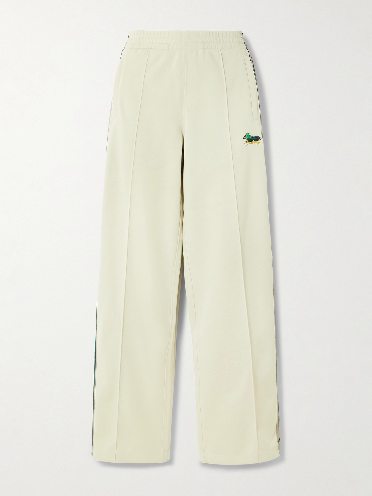 Burberry - Embroidered Striped Jersey Track Pants - Brown