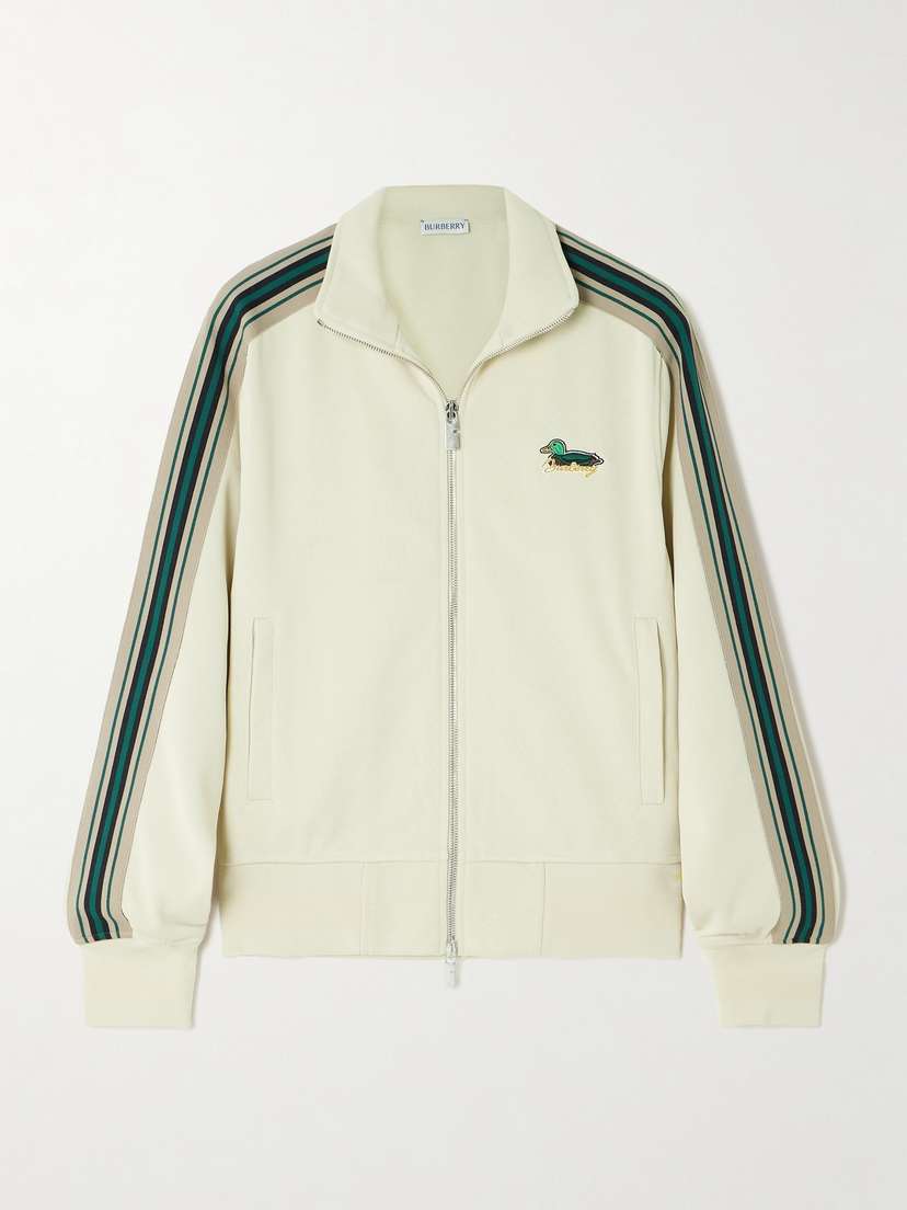 Burberry Embroidered Striped Jersey Track Jacket