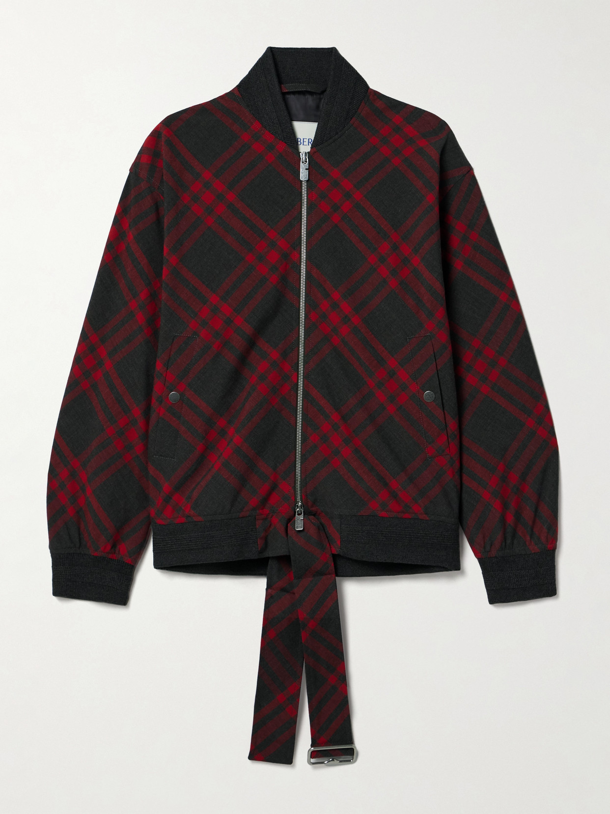 Burberry Tie-detailed Checked Woven Bomber Jacket In Red