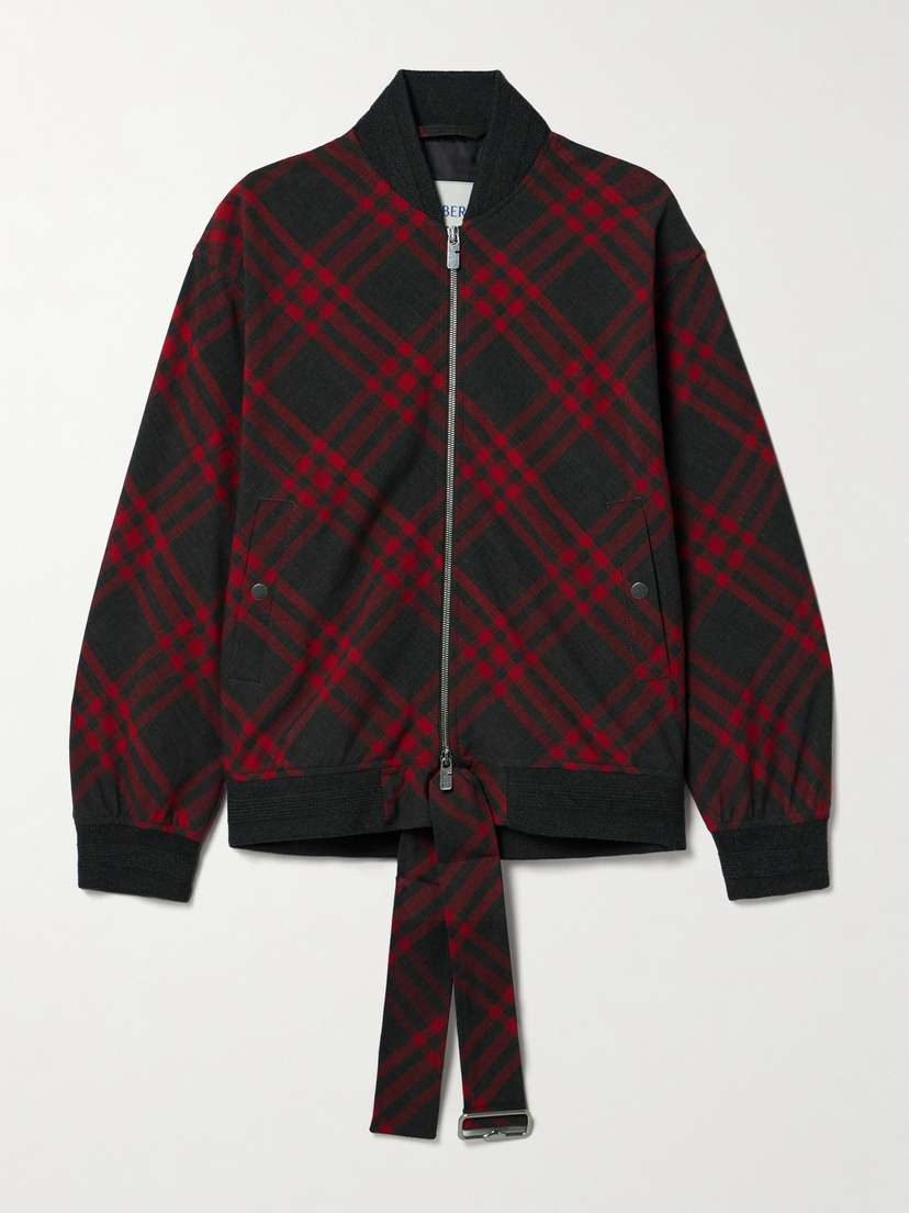 Burberry Tie-detailed Checked Woven Bomber Jacket