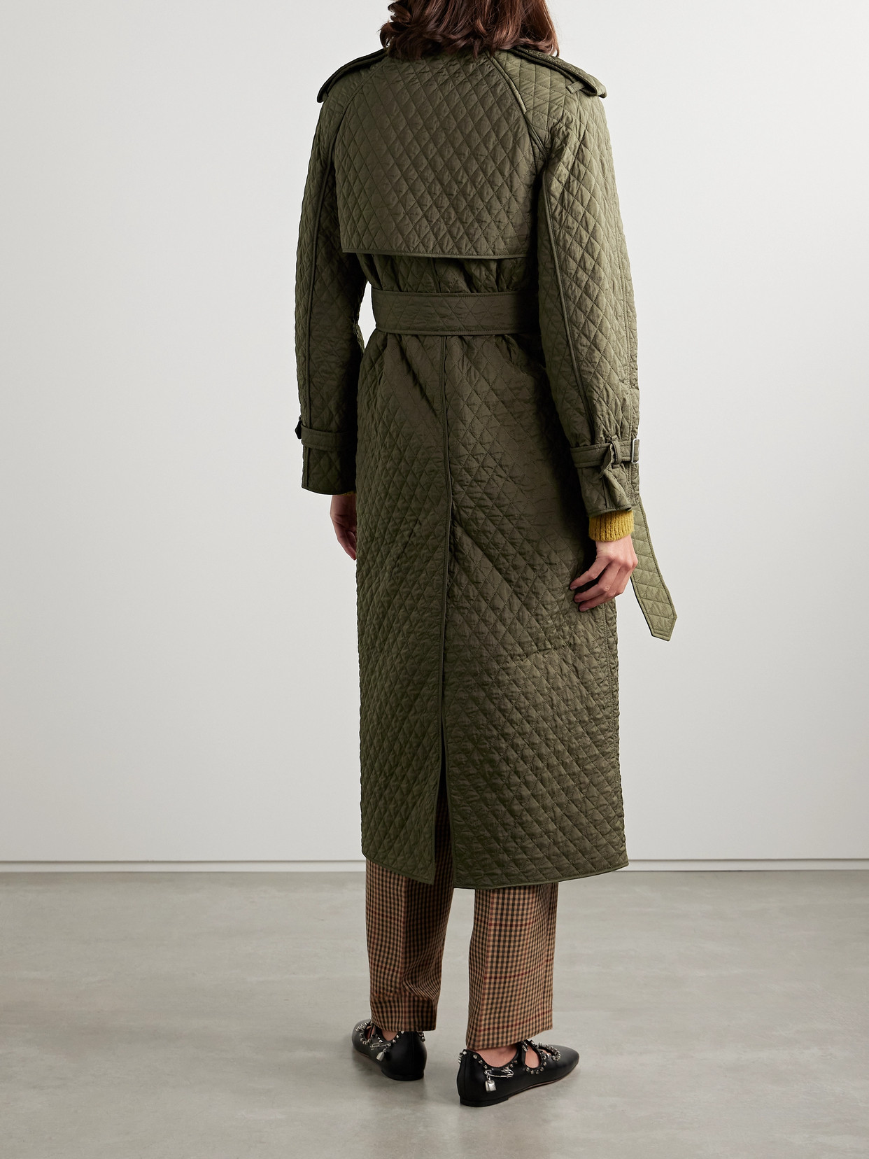 Burberry Belted Double-breasted Quilted Padded Shell Trench Coat In Green