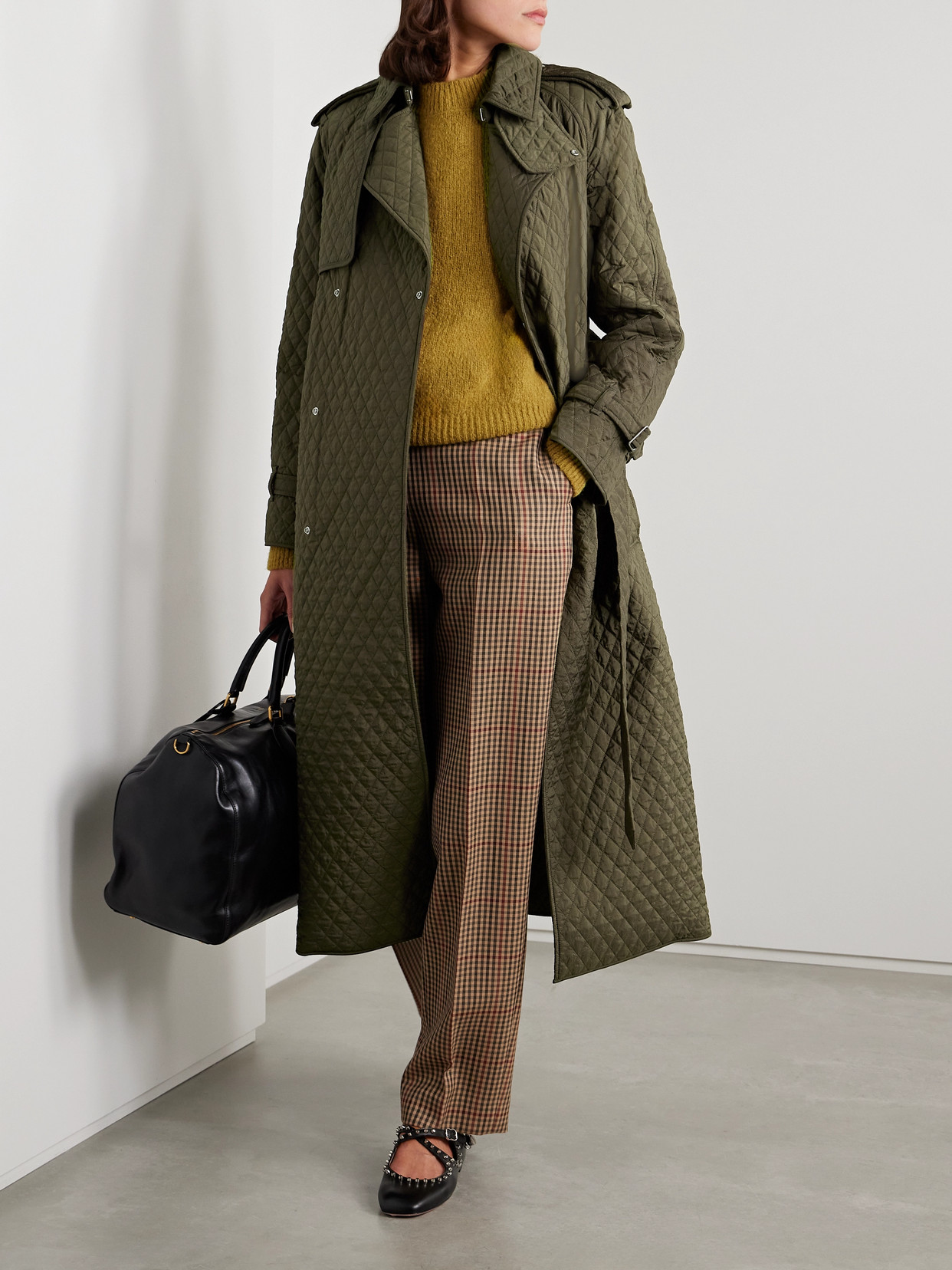 Burberry Belted Double-breasted Quilted Padded Shell Trench Coat In Green
