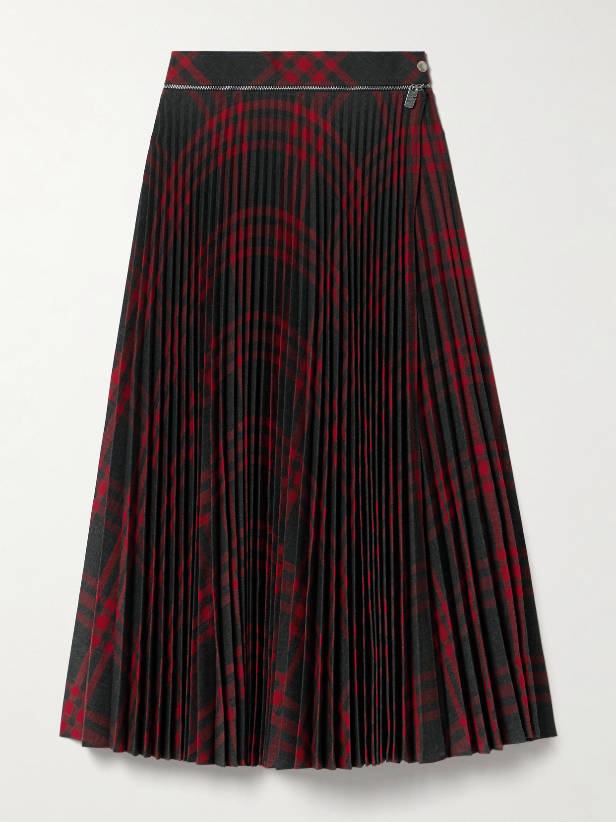 Burberry - Checked Pleated Woven Midi Wrap Skirt - Gray