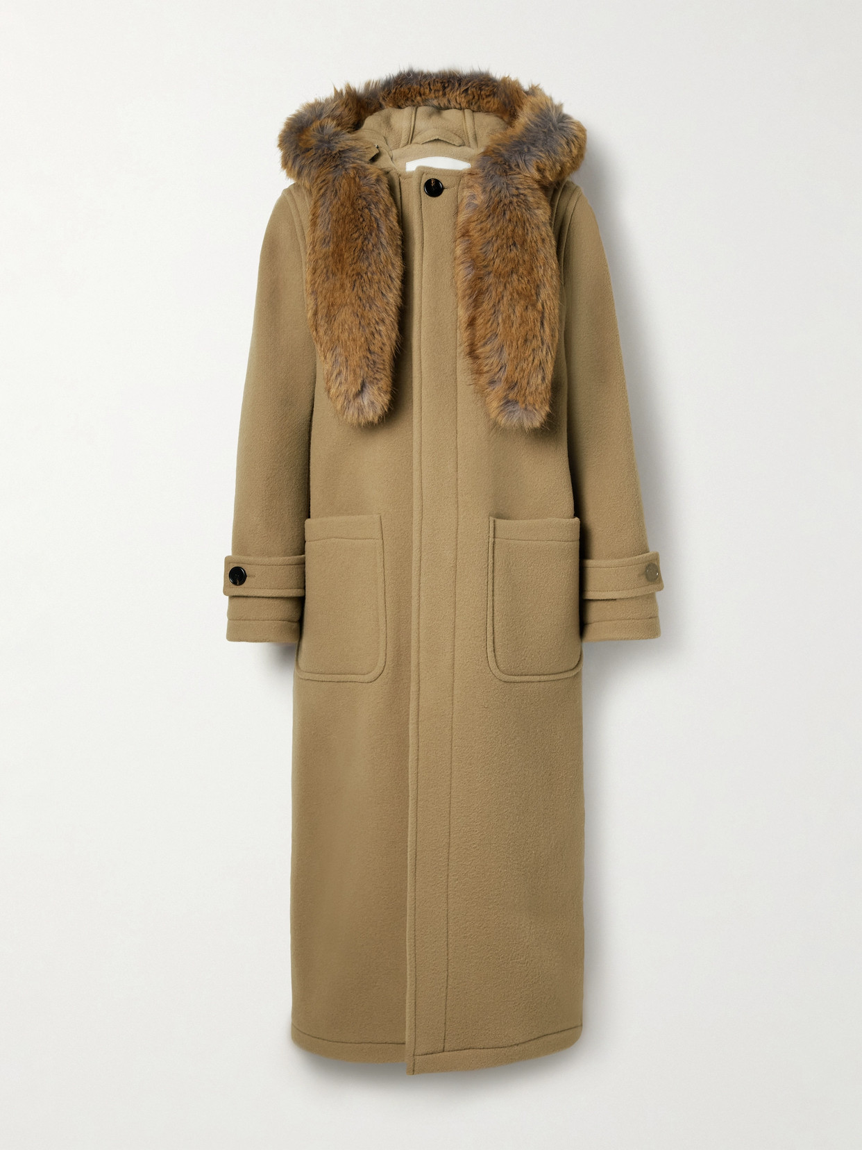 Burberry Faux-fur Trim Long Sleeved Duffle Coat In Brown