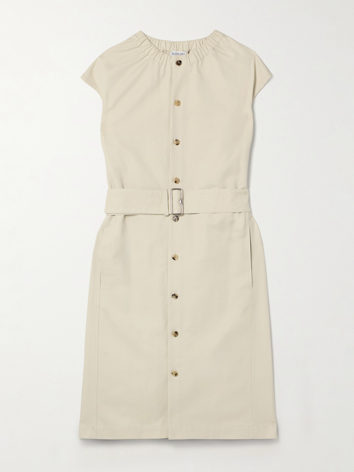Burberry - Belted Gathered Cotton-blend Gabardine Midi Dress - Brown