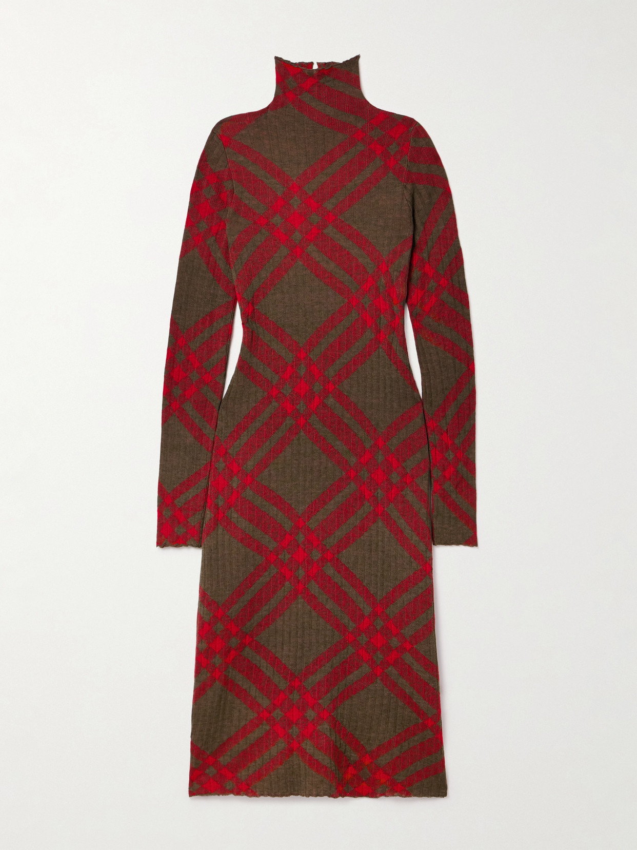 Burberry - Checked Ribbed-knit Turtleneck Midi Dress - Green