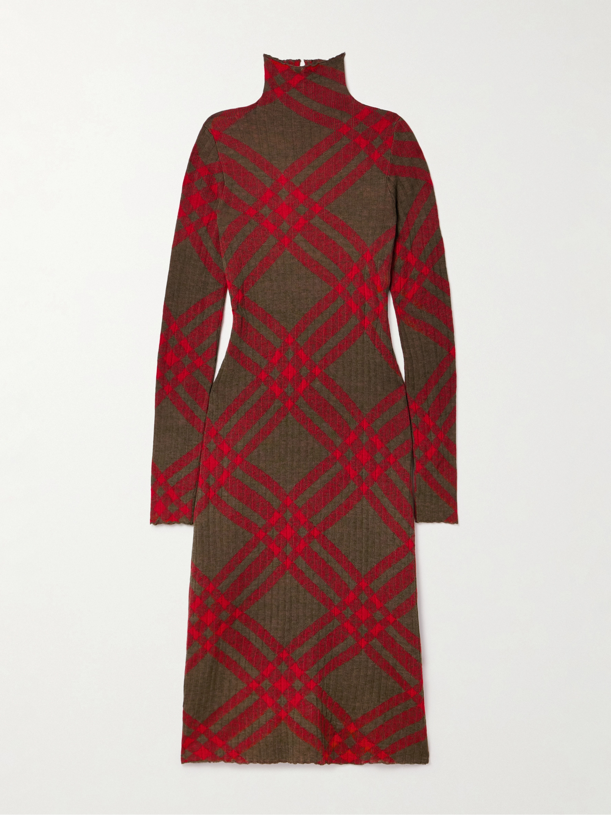 Burberry Checked ribbed-knit turtleneck midi dress thumbnail