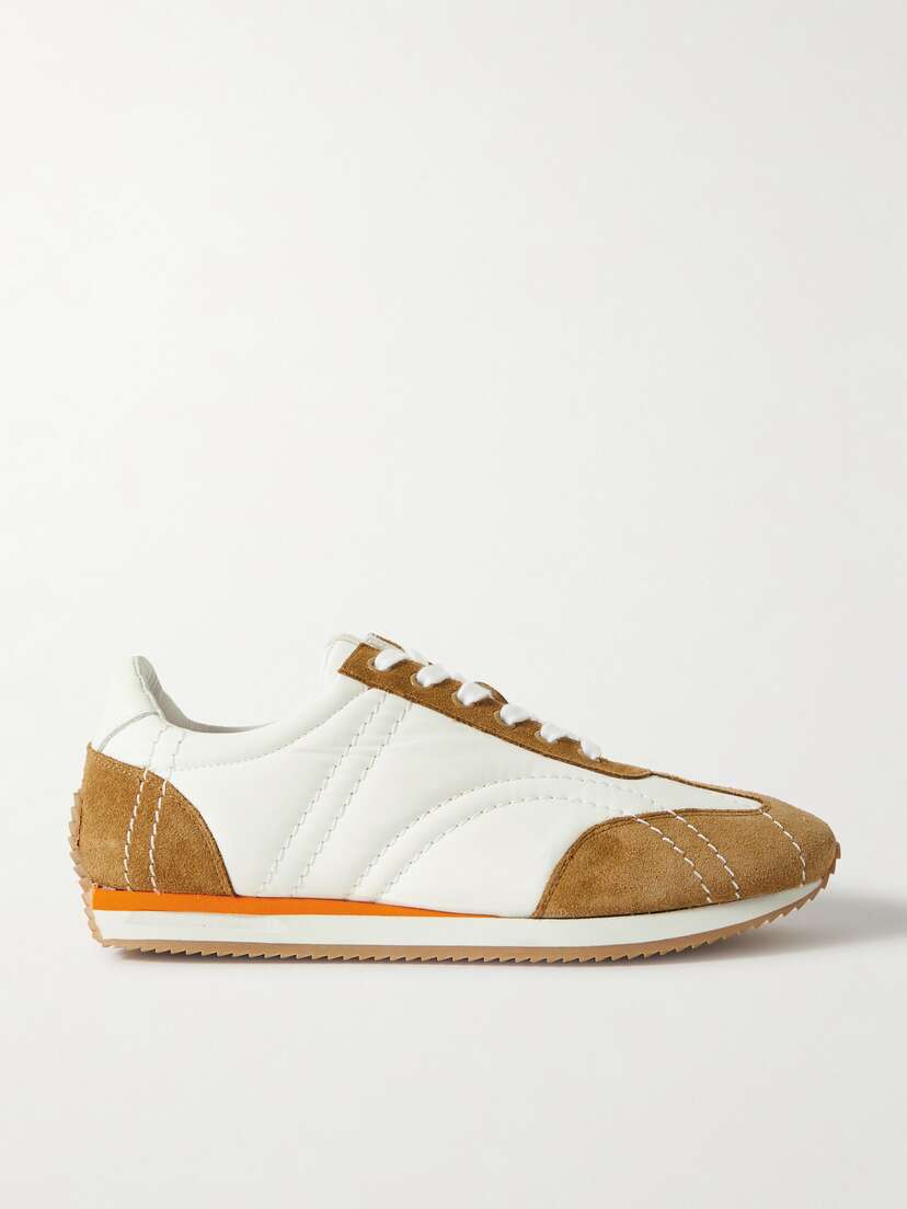 Toteme — The Sport leather-trimmed suede and twill sneakers