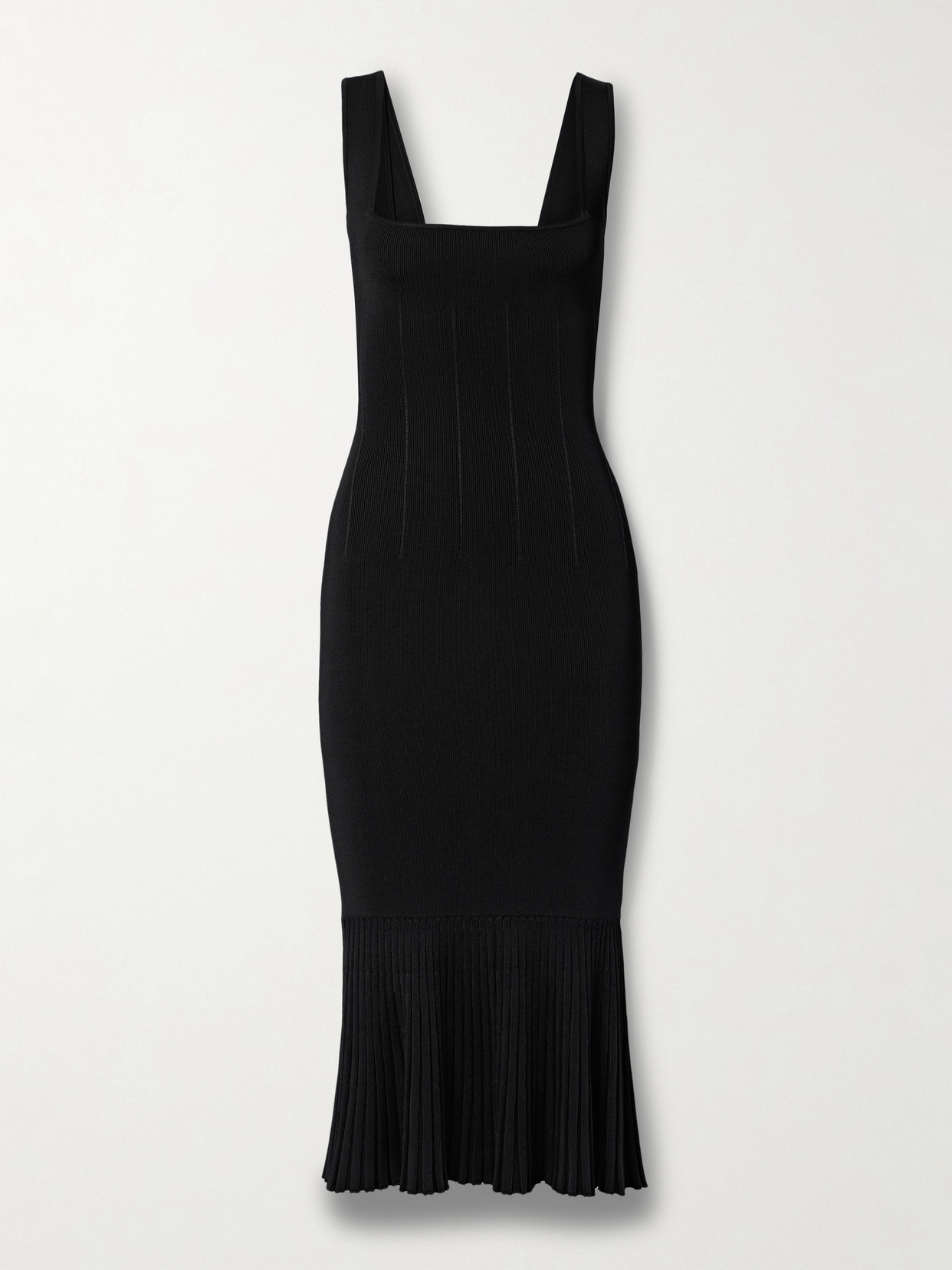 Galvan Atalanta Pleated Stretch-knit Midi Dress - Black