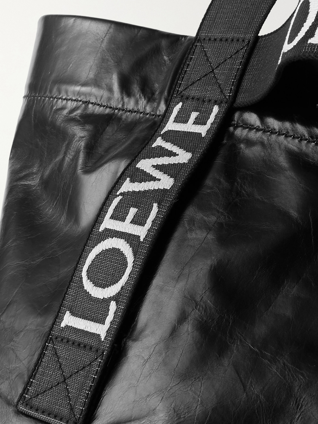 Loewe Fold Large Webbing-trimmed Leather Tote In Black