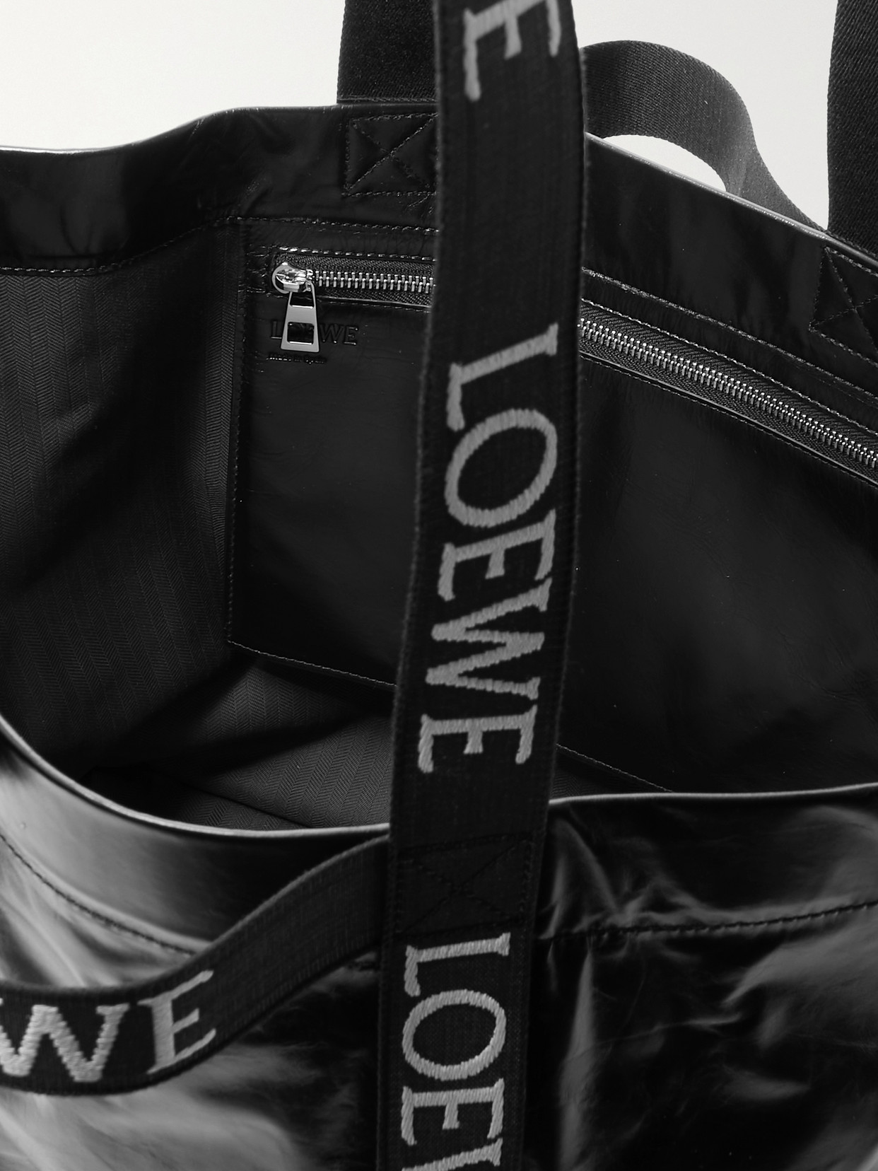 Loewe Fold Large Webbing-trimmed Leather Tote In Black