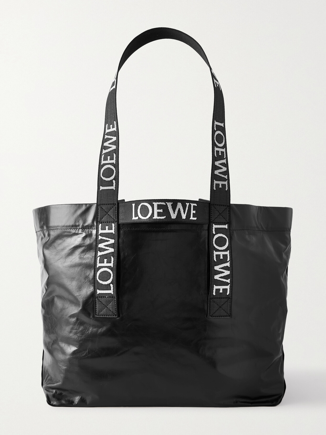 Loewe Fold Large Webbing-trimmed Leather Tote In Black